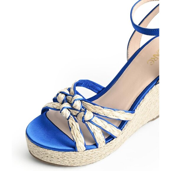 Sicare Open Toe Wedge Raffia Blue Women Espadrilles Braided Strappy Sandal - Picture 3 of 12